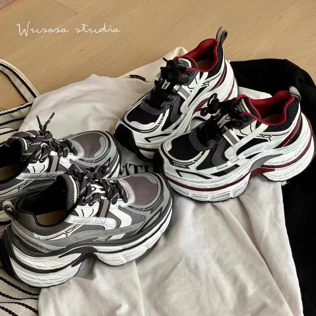 Paris shoes women's spring new muffin thick-soled heightening women's shoes leather mesh casual sports shoes