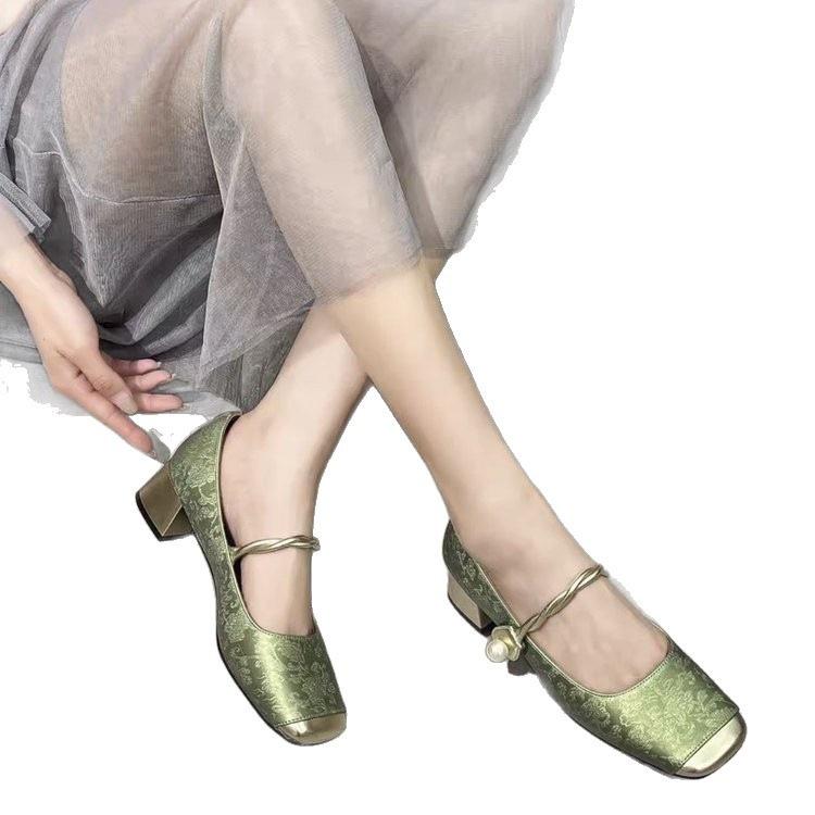 French Mary Jane High Heels Autumn New with Skirt Thick Heel Square Head Shallow Mouth Temperament Single Shoes