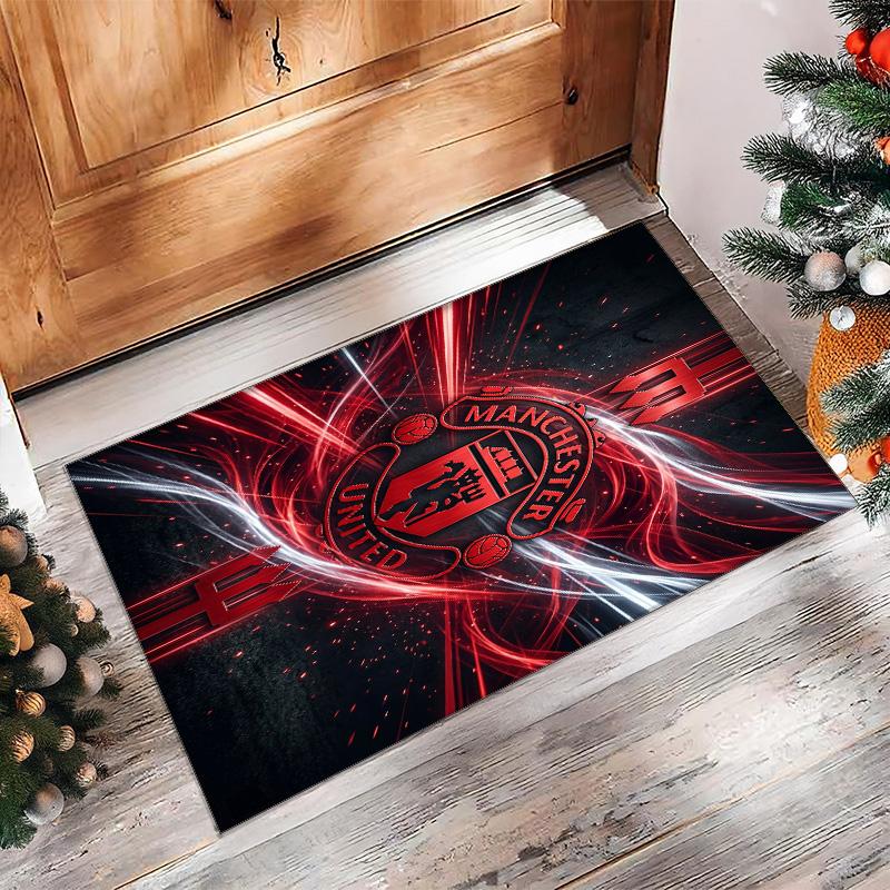 Tappeto in Flanella Stampato Manchester United Antiscivolo Morbido Poliestere Tappeto per Pavimento Tappetino Decorativo per Interni per Camera da Letto Soggiorno Divano
