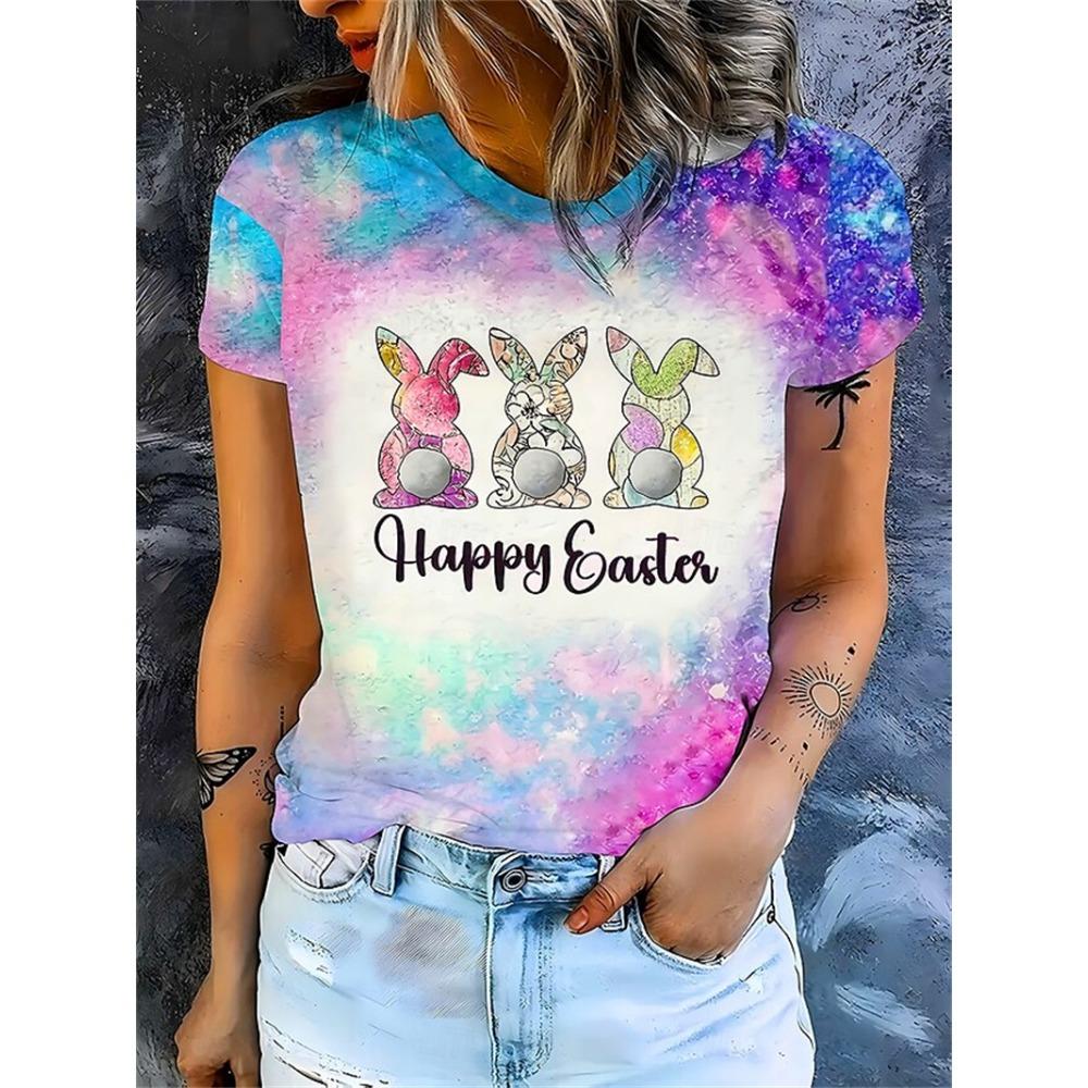 Summer New Easter Bunny Pattern T-shirt Women Girls 3D Printed Short Sleeve Women Street Casual Harajuku Tee Shirt Kids Clothing