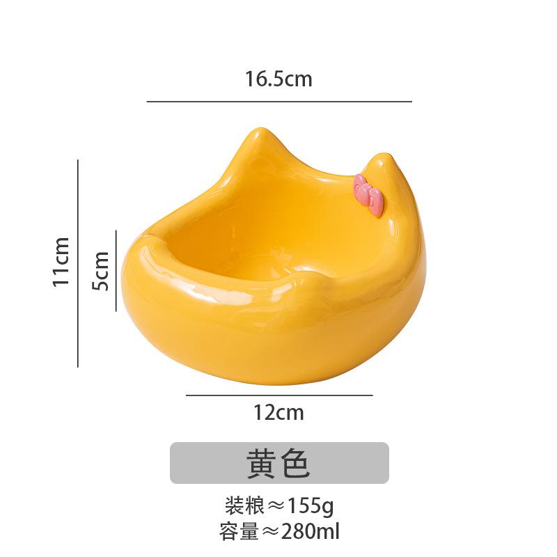 Ceramic Cat Food Basin Pet Bowl Ceramic Cat Bowl Neck Protection Diagonal Mouth Pet Food Basin Cute Overturned