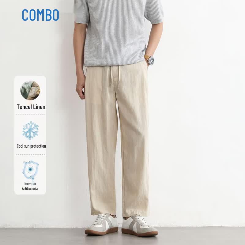 Kangbo Men's Linen Lyocell Loose Straight Casual Pants