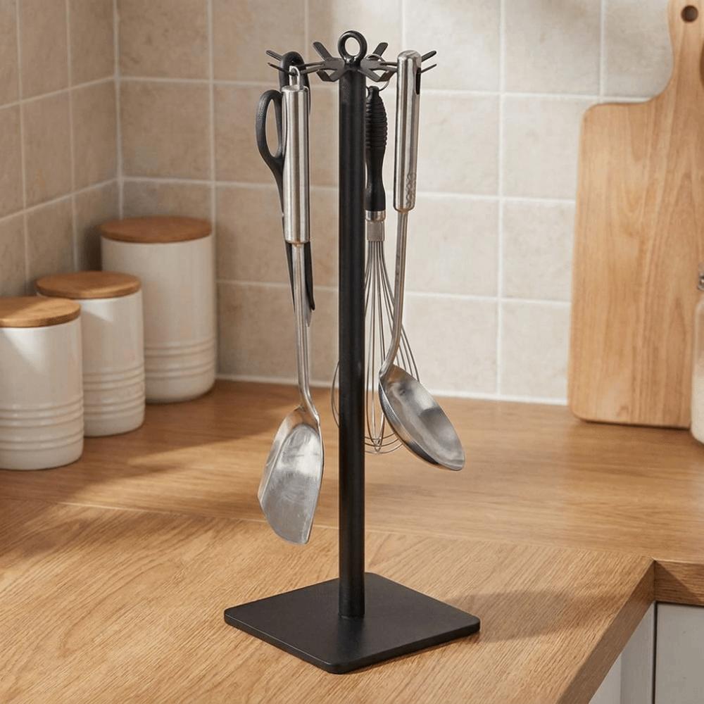 8 Hooks Pot Shovel Rack Stable Base Cooking Utensils Holder Spoon Hanging Rack  for Kitchen
