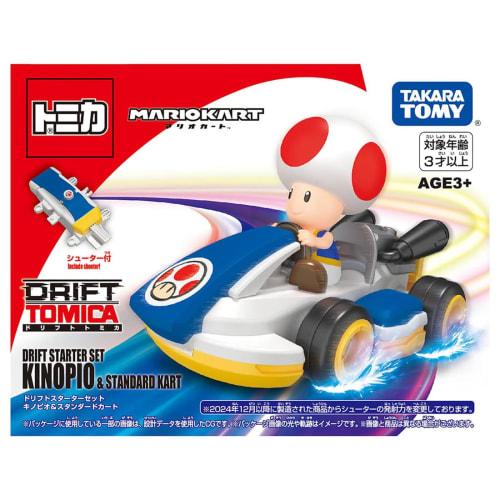 Takara Tomy Tomica Drift Tomica Mario Kart Drift Starter Set Toad & Standard Kart Mini Car Toy Ages 3+