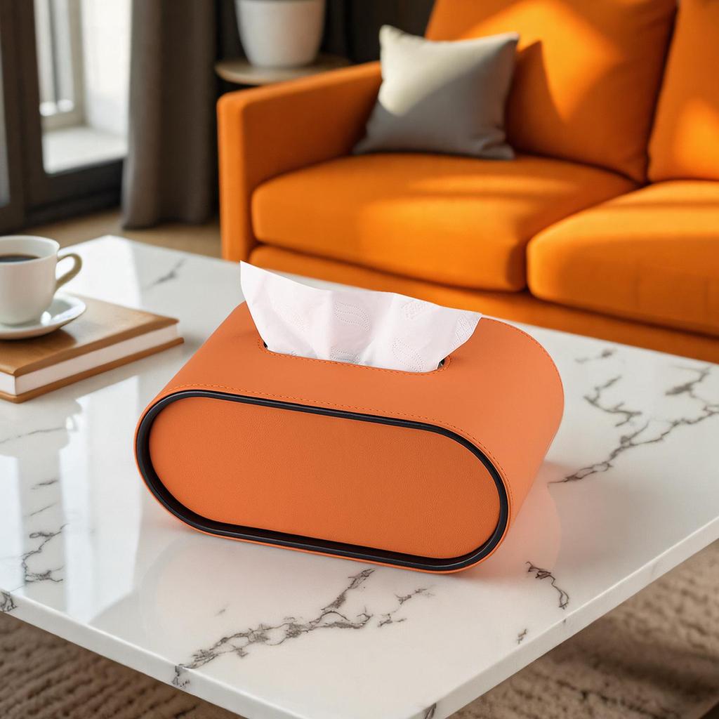Luxury Leather Oval Tissue Box for Living Room or Bedroom Decor