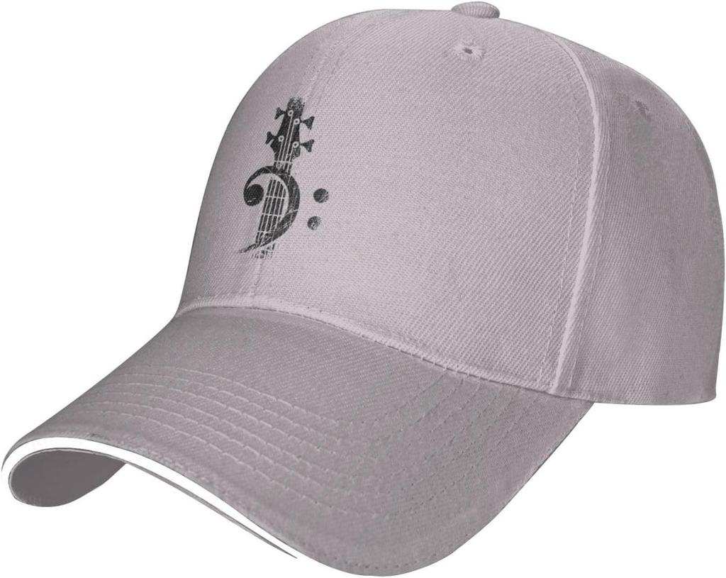 Bass Clef Guitar Headstock Musician Baseball Cap Polyester Adjustable Casual Summer Hat Gray