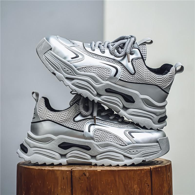 Studenten-Sportschuhe atmungsaktives Netz Freizeitschuhe Laufschuhe erhöhende Dad-Schuhe