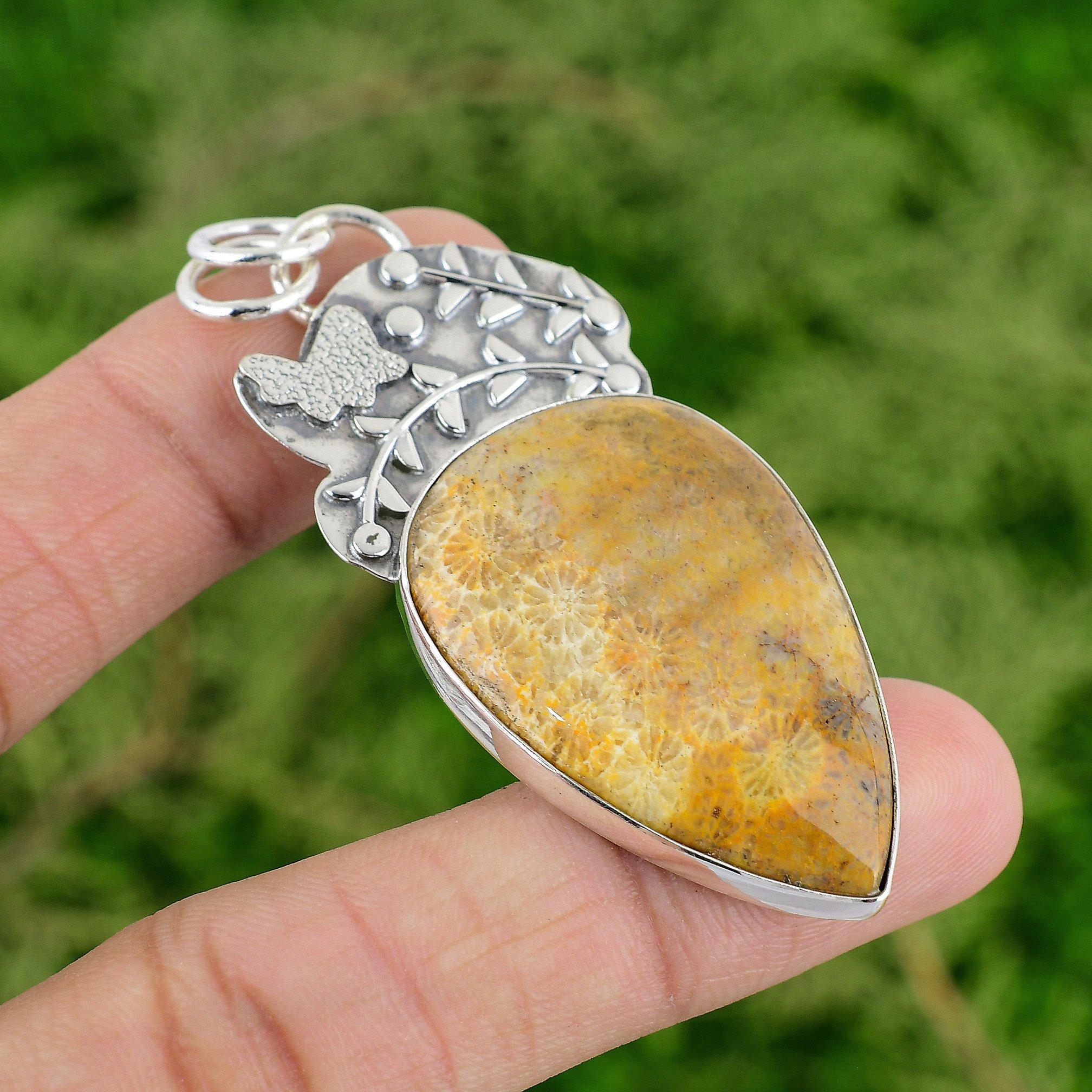 

Сделка ко Дню дочери Подвеска для помолвки из стерлингового серебра с ископаемым кораллом