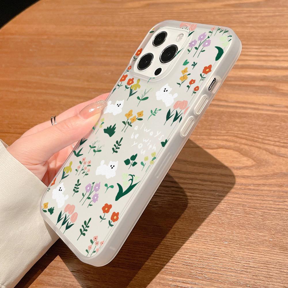 Mobile Phone Cases for iPhone 11 13 15 Pro Max 12 14 Pro Max Case iPhone 16 15 Plus 13 Pro 12 Frosted Texture Painted Cartoon Flowers