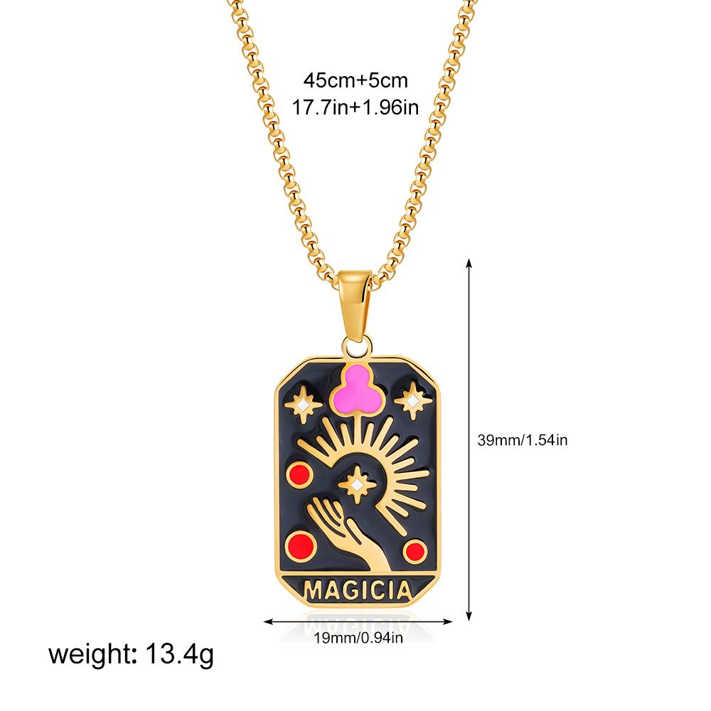 New Design Colorful Enamel Tarot Cards Pendant Necklaces 18K Gold Plated Sun Star Moon Box Chain Choker Jewelry for Women