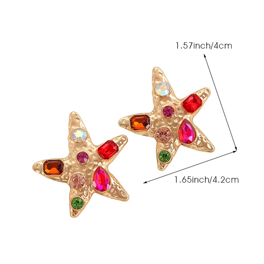 Fashion Versatile High End Personality Sea Star Inlaid Colored Imitation Diamond Design Earrings For Women