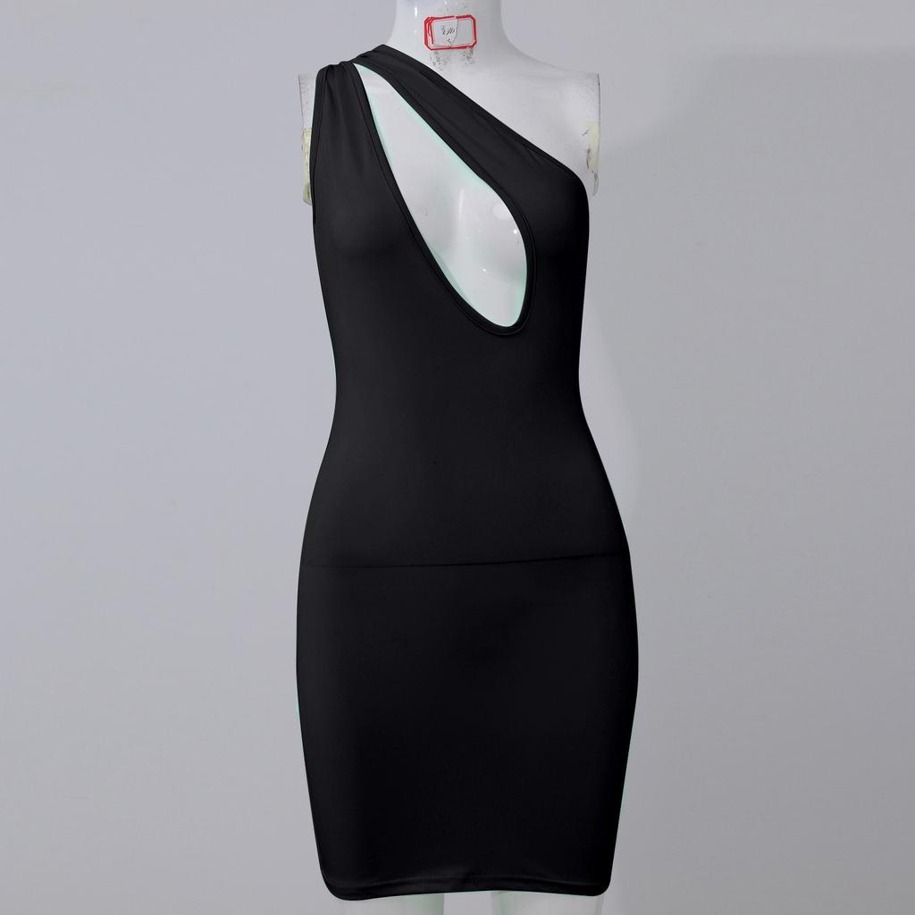 Women's Fashion Slant Shoulder Sexy Hollow Slim Wrap Hip Dress