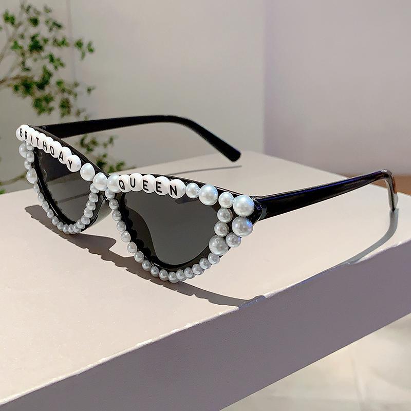 Cat Eye Design Gift Shades Shiny Pearl Decor Pink Present Glasses for Women's Birthday Party Favor Ladies Props Frame