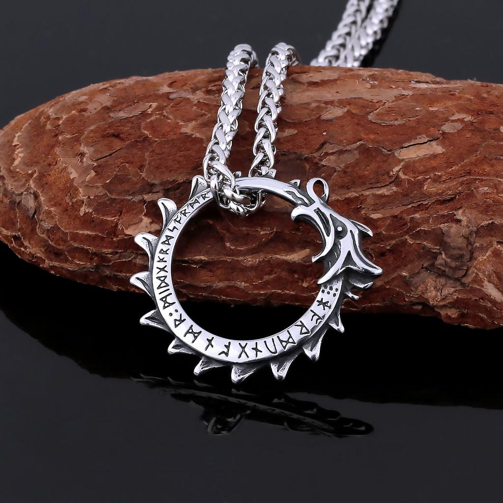 Stainless Steel Unique Vikings Dragon Ouroboros Necklace Men Punk Hip Hop Nordic Mythology Snake Self-devourer Amulet Jewelry