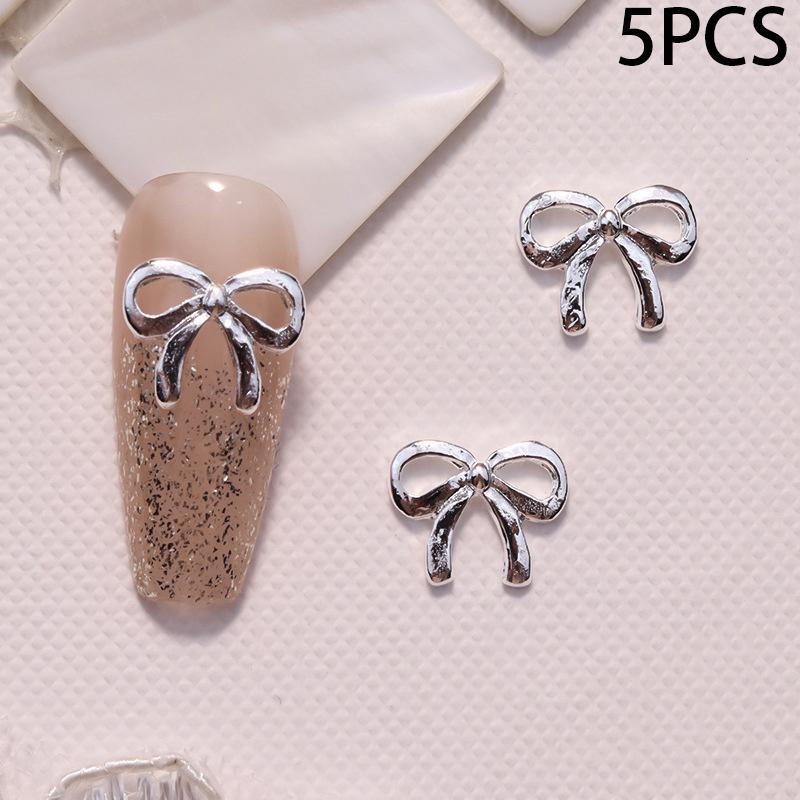 

5 шт./пакет Элегантный сплав бант шарм для ногтей 3D металл серебро золото шампанское золото легкая роскошь полый бант супер фея аксессуар для нейл-арта