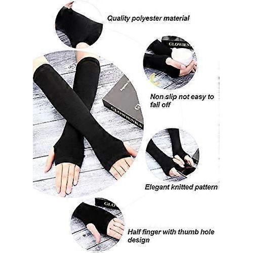 4 Pairs Arm Warmer Fingerless Gloves for Women Long Arm Sleeves Knitted Elbow Length Gloves Gothic Thumb Hole Gloves