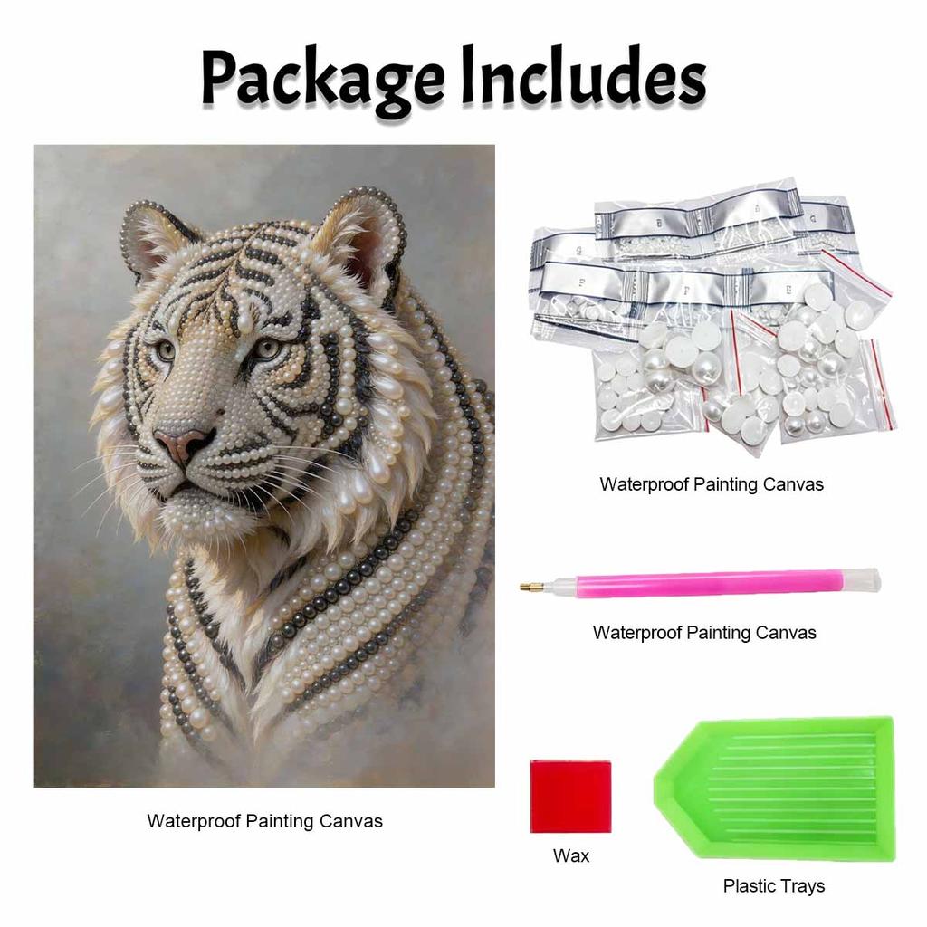 DIY 3D Pearl Diamond Painting Art Set Home Decor White Tiger Animal Art Set Wall Art