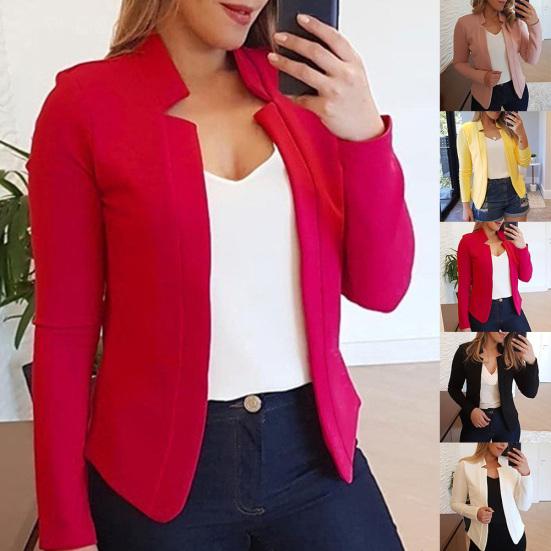 Fashion Solid Color No Button Blazer Women Long Sleeve Slim Fit Suit Jacket?Coat