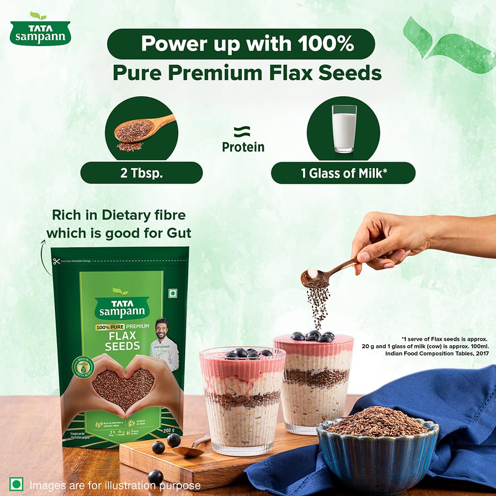 Tata Sampann Pure Flax Seeds 200gx Pack of 2 High Protein Dietary Fibre Source of Iron Omega 3 Rich Premium Raw Superfood