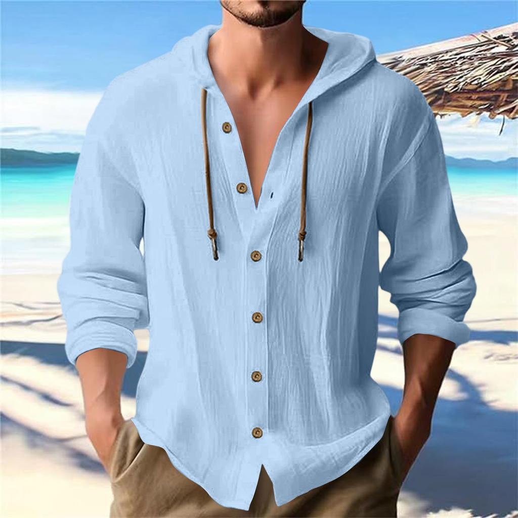 Men's Summer New Loose Print Long Sleeve Shirt Cardigan Beach Shirt
