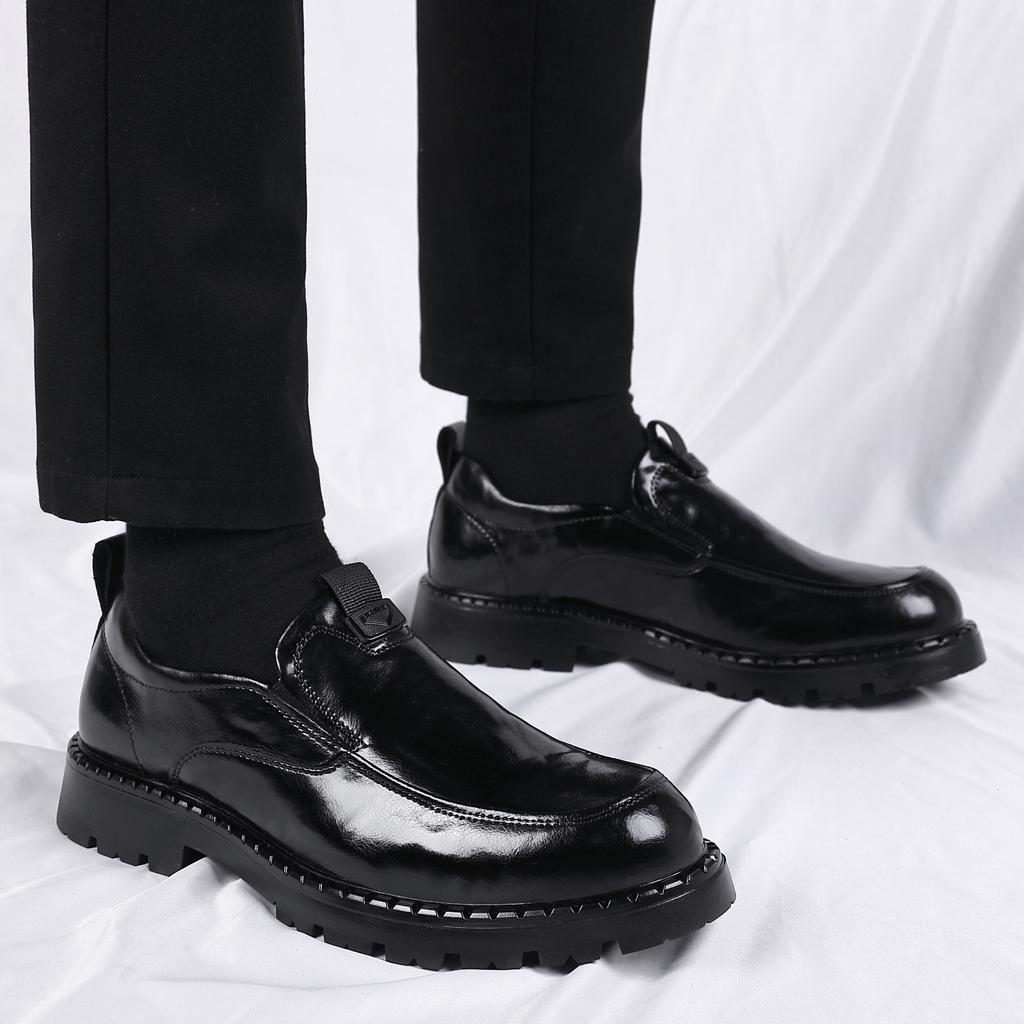 2025 new men's shoes business casual leather shoes thick sole heightening breathable soft leather trendy shoes big head leather shoes leather shoe