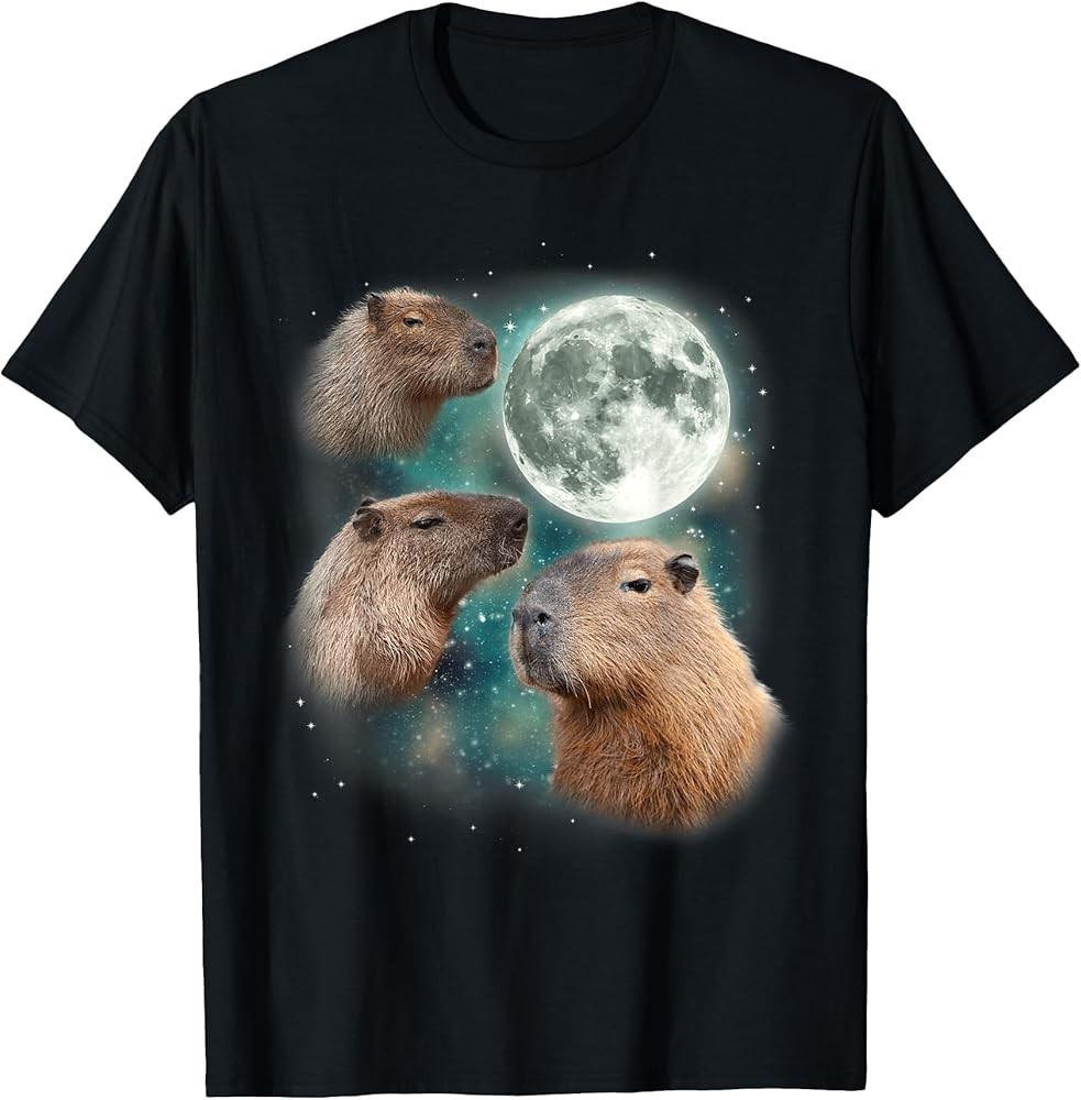 

3 Capybara Moon Giant Rodents Weird Howling Parody TShirt Unisex T-Shirt XL