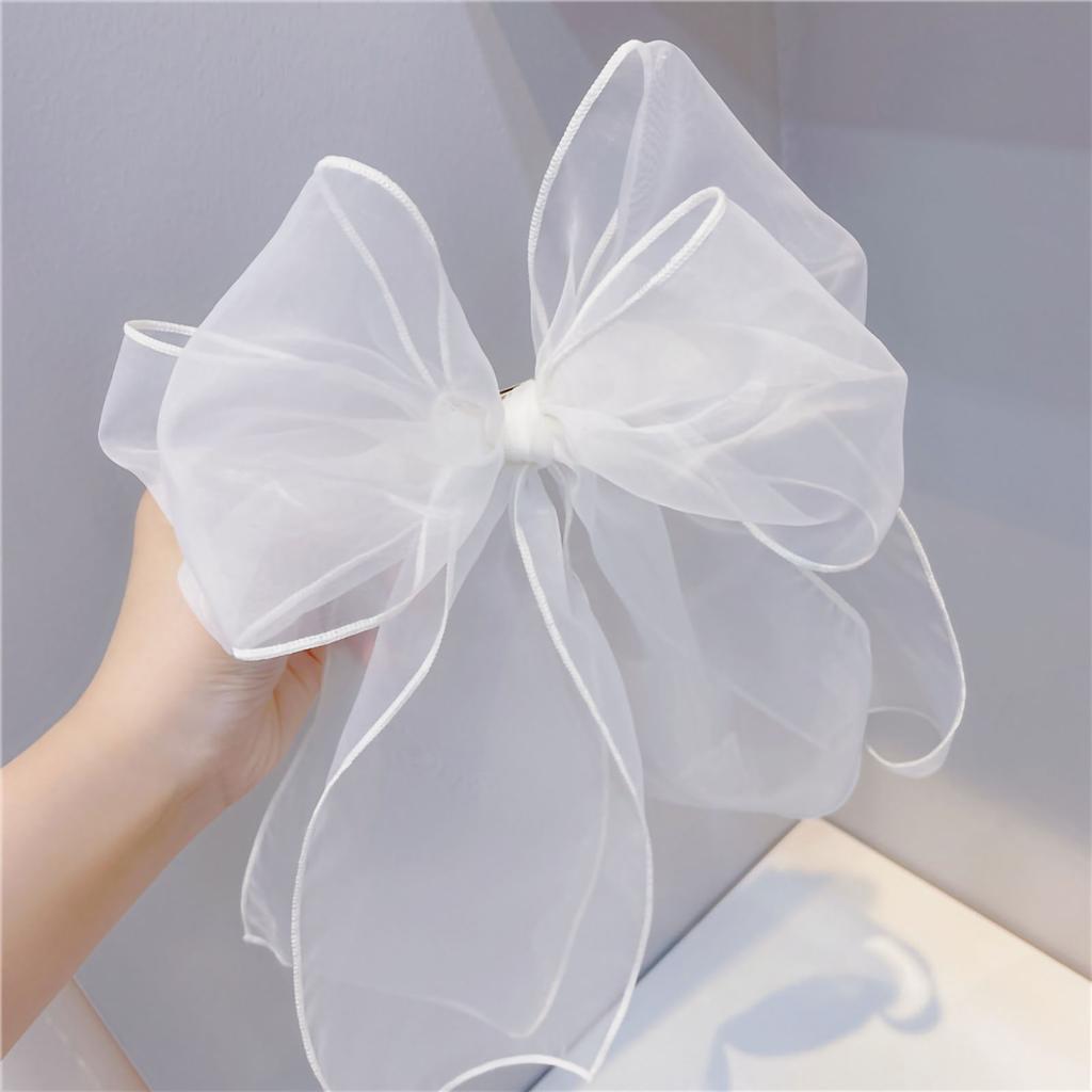 Hair Clip Bow Tie Women Barrette Colourful Cloth Girl Hairpin Lovely Style Accessory White