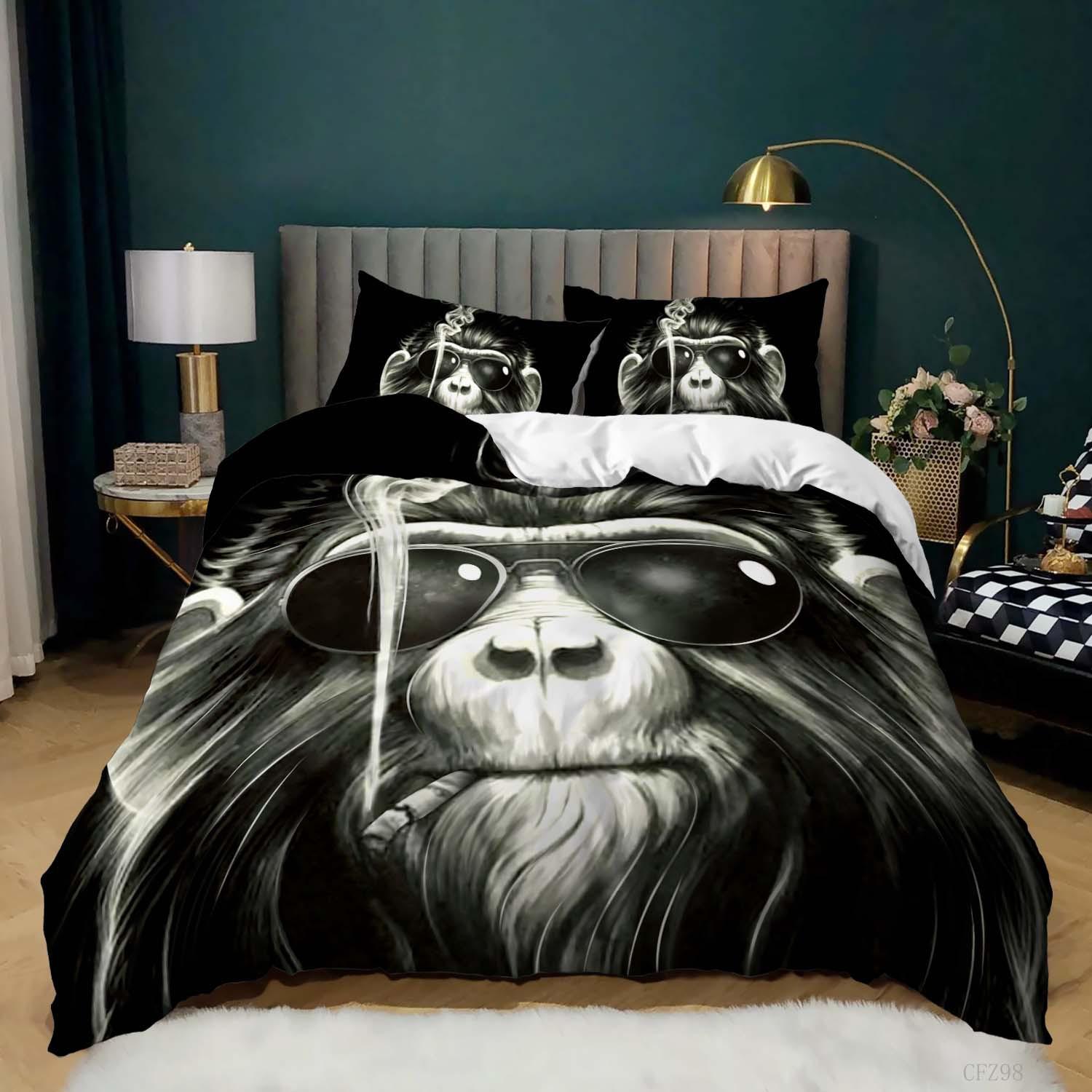 Chimpansee Dekbedovertrek King Maat/Queen Maat, Wilde Dieren Thema Beddengoed Pakket Voor Kinderen Jongens Tieners, Aap Monster Dekbed EU single(135x200cm)
