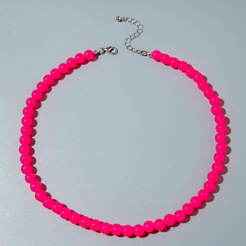 Cross Border Summer Fresh Colorful Bead Necklace for Women's Seaside Vacation Fashion Dopamine Transparent Bead Matching Necklace