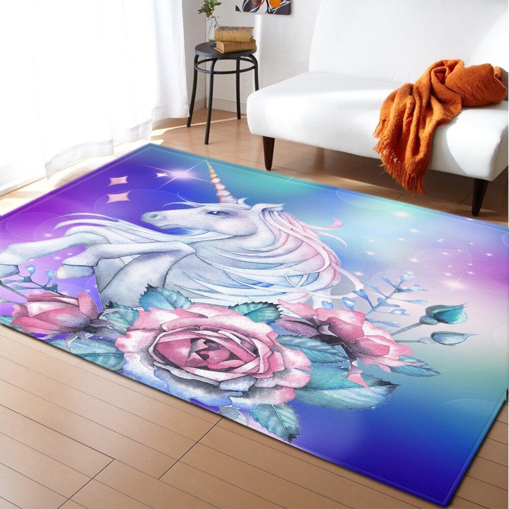3D Pink Unicorn Carpet Girls Room Cartoon Kids Living Room Area Rugs Bedroom Beside Carpet Balcony Rug Baby Hall Mat Floor Mat