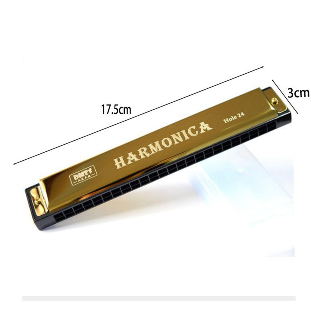 

Professional 24 Hole Harmonica Mouth Metal Organ for Beginners with Case for Beginner Students Kids Gift with Case золотой