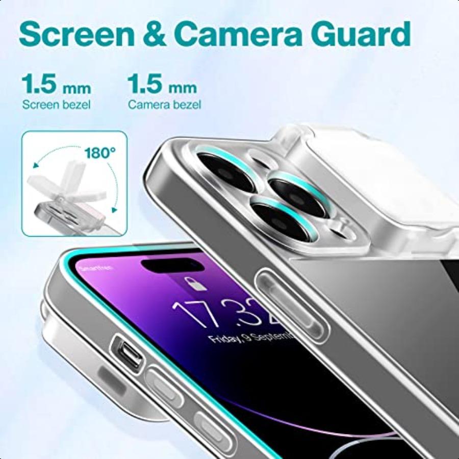 for iPhone 14 Pro Max 6.7 Selfie Light Case Crystal Clear Rechargeable LED Flash Bumper for Live Stream Makeup TIK Tok Video Co