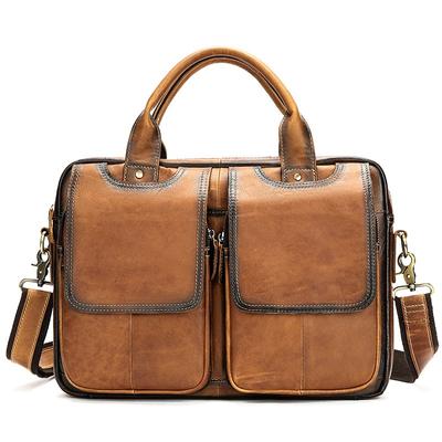 Men's Leather Handbag Vintage Top Layer Cowhide Briefcase Casual Crossbody Bag