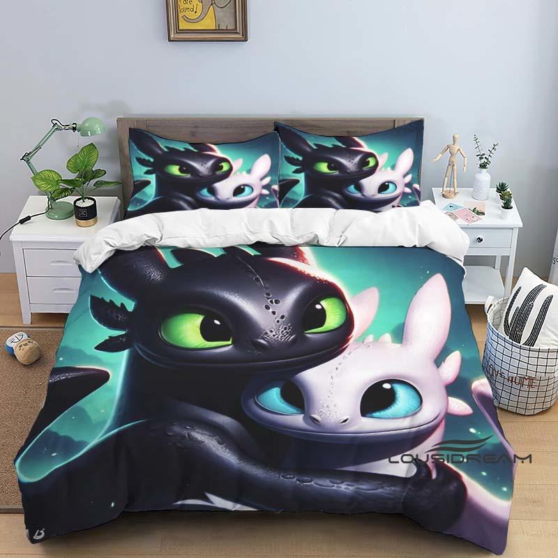 

How to Train Your Dragon Cartoon-Print 3-Piece Bedding Set — Duvet Cover & Pillowcases (Suitable for Teens & Children — Boys & 135X200cm