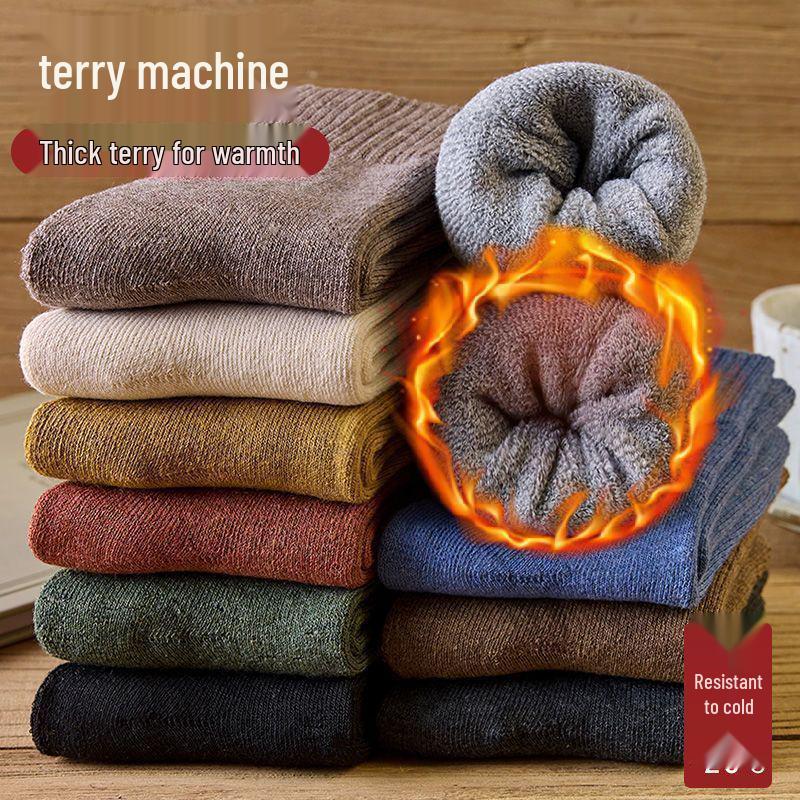 Thick Winter Socks: Women's Velvet-lined Mid-Calf, Men's Black Knee-High Cotton, Thick Warm Terry Cotton Socks