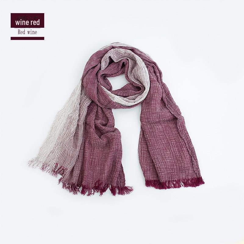 

Mori Girl Женская легкая хлопчатобумажно-льняная полосатая шаль с кисточками и солнцезащитный шелковый шарф 2024 года Over 175cm красный