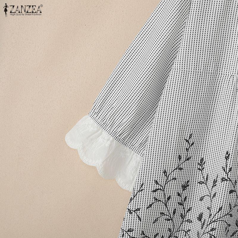 ZANZEA Lässige Bluse mit Rundhalsausschnitt und 3/4-Ärmeln und lockerem Print für Damen