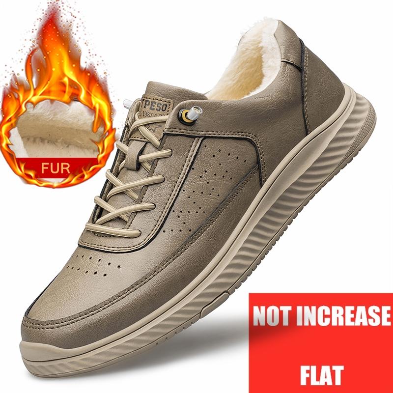 Winter High Quality Genuine Leather Flat/5cm Elevator Shoes Man Comfortable Warm Driving Shoes Slip Easy To Wear Men Casual Shoe