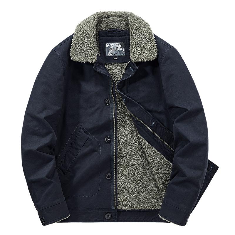 Zimní trendy bavlněný kabát pro muže, sametová a zateplená bavlněná bunda, hřejivý kabát z jehněčí vlny, bavlněný pracovní kabát s klopami