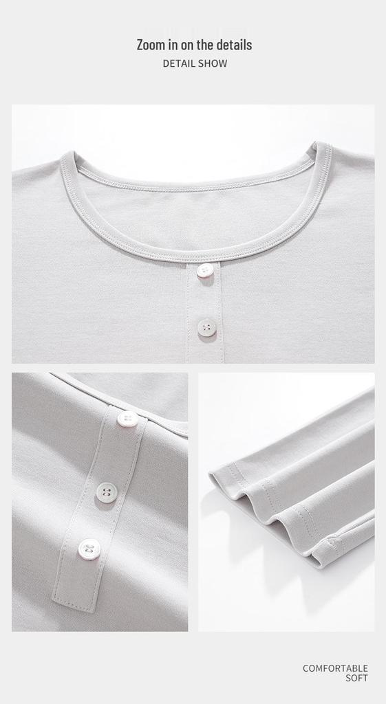 2026 Spring Men's Pure Cotton Casual Pajamas - Solid Color, Round Neck, Indoor/Outdoor Wear