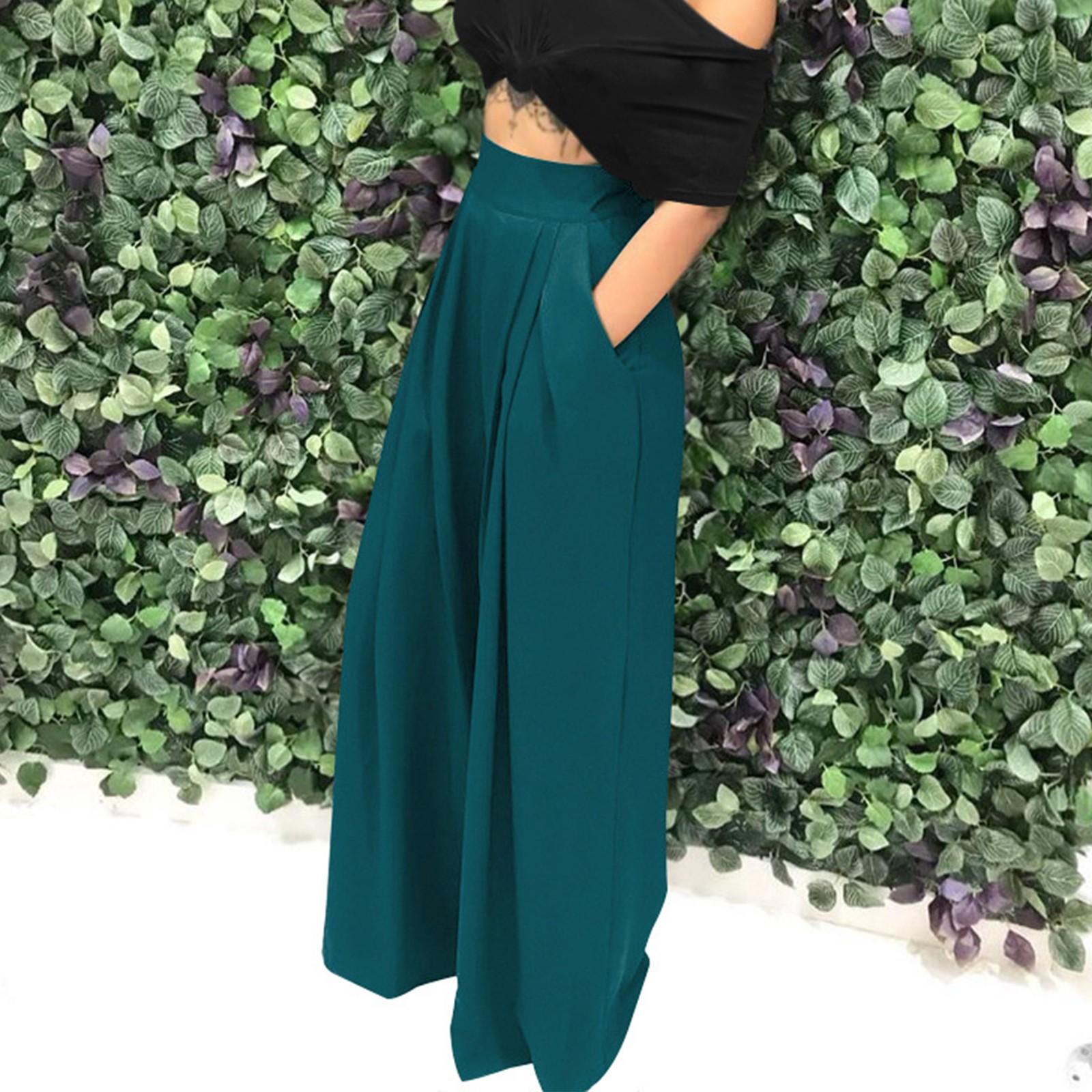 

Женские модные и персонализированные длинные повседневные брюки с широкими штанинами и динамиком XXXL темно-зеленого