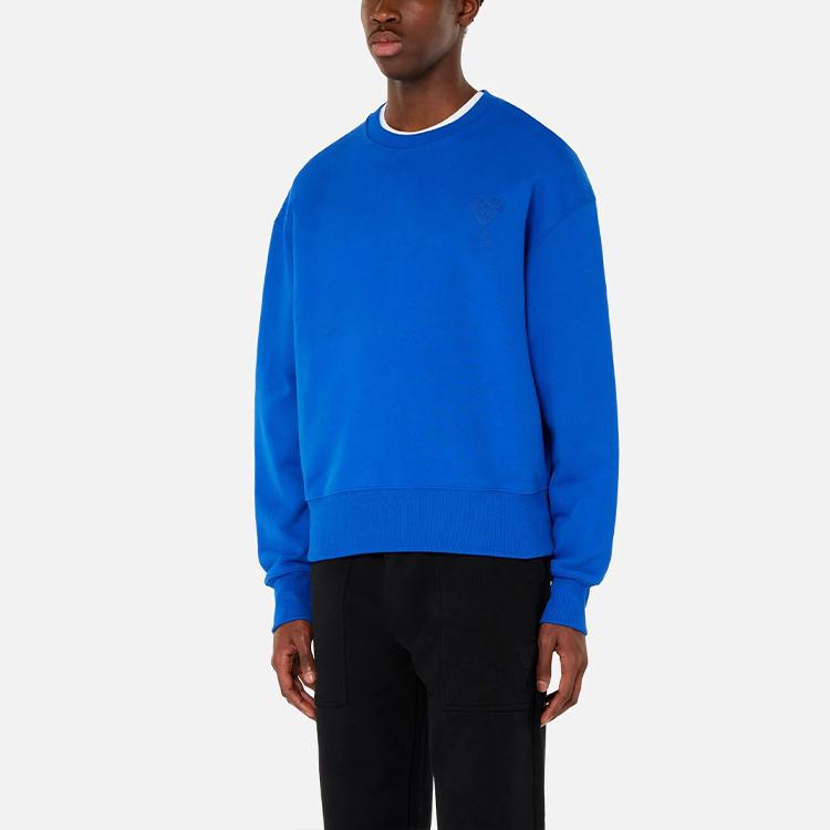 Amiparis Fw21 De Coeur Chain Embroidery Solid Color Round Neck Pullover Long Sleeve Sweatshirt Men sweatshirt Blue A21HJ028747-490