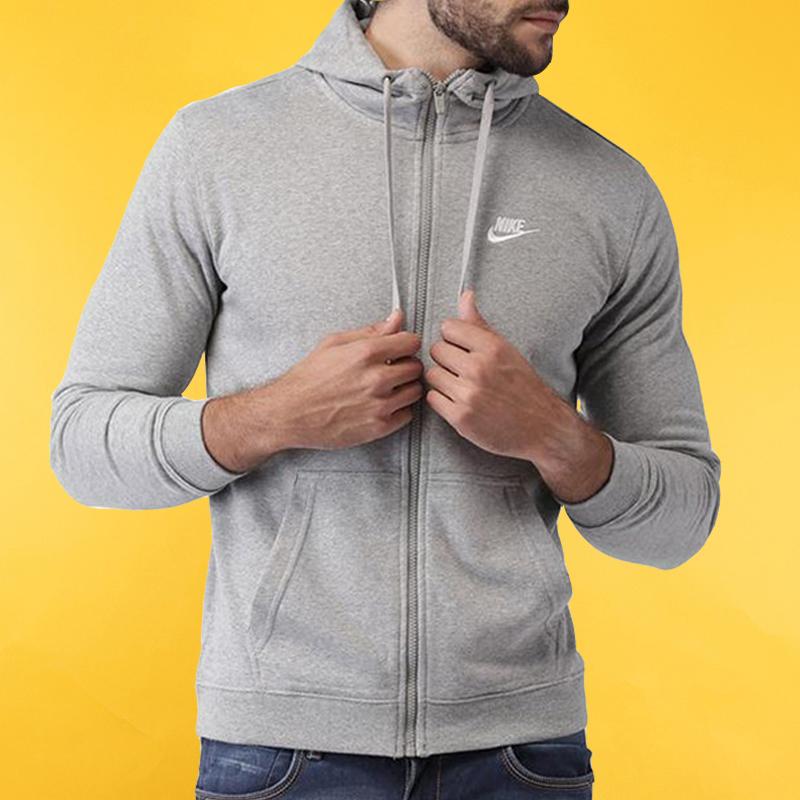 Nike Sportswear Logo Hooded Sweatshirt Jacket Men Outerwear Gray 804392-063