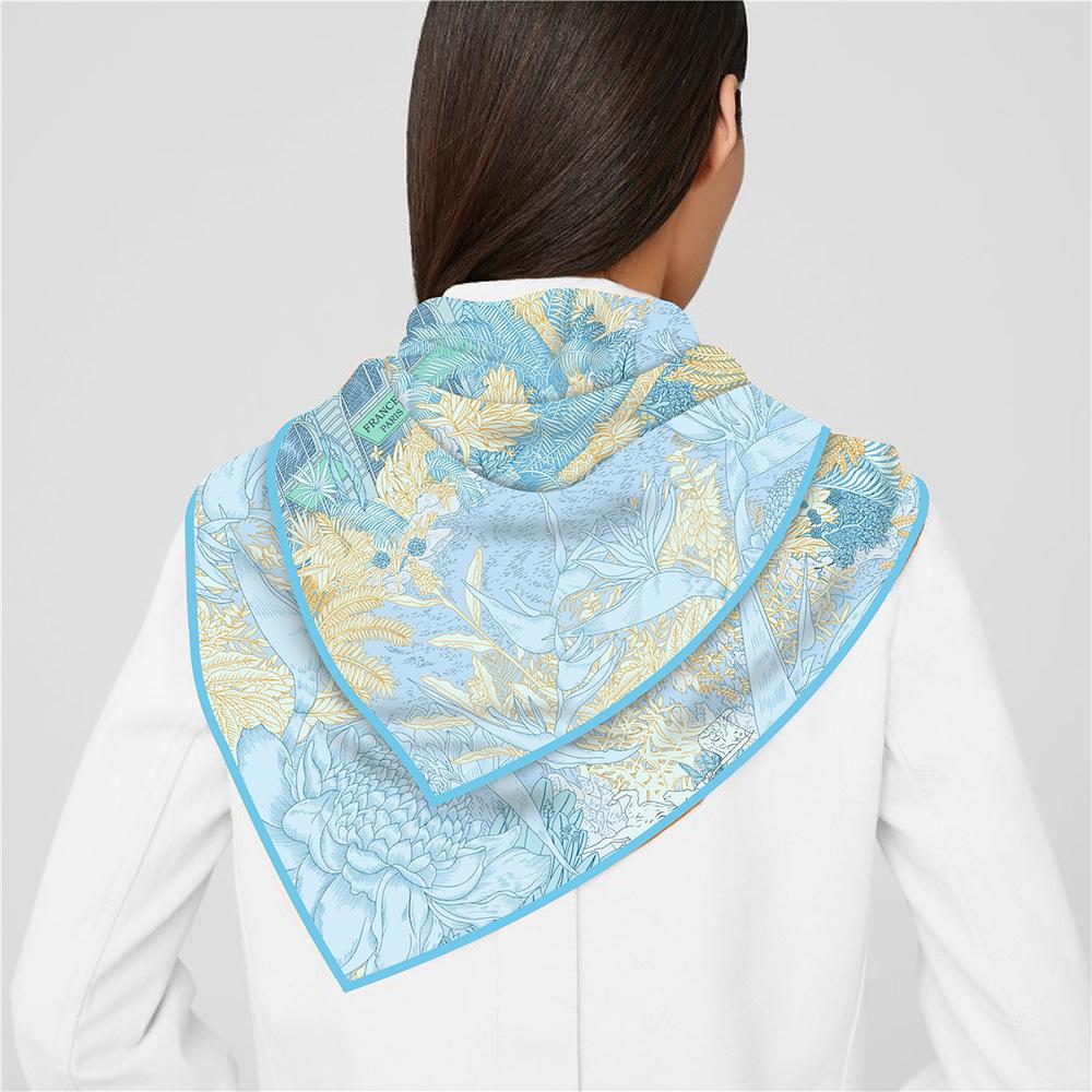 New 90x90cm Design Shawl Foreast Printed Silk Scarf Square Scarves Lady Wraps Kerchief Woman Neck Shawl Wraps