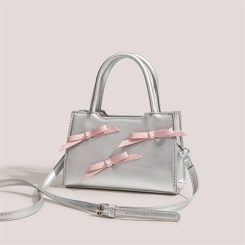 Pure Aesthetic Sweet Bow Decor Ladies Handbag, Luxury Texture Multiway Top Handle Crossbody Purse For Daily Matching