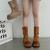 Brown Retro Medium Short Botas Women British Knight Boots Fashion Belt Buckle Western Cowboy Boot Platform Versatile Women Shoes