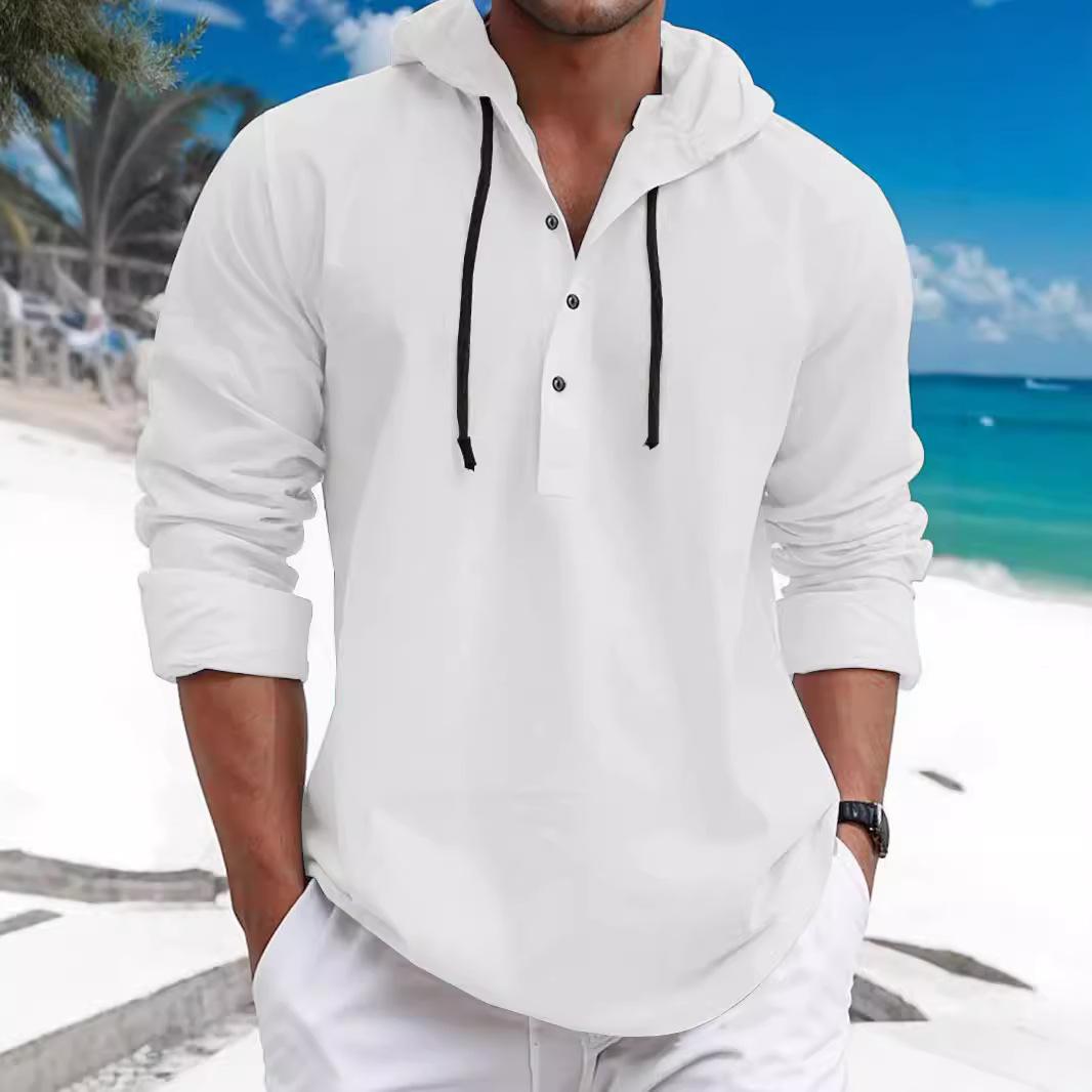 Spring and Summer Tshirts for Men European Style Hooded Top Solid Color Pullover Men Loose Shirt S белый