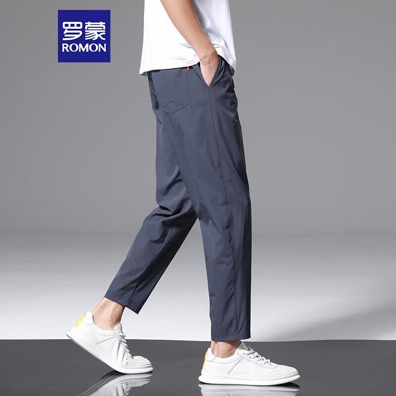 Romon Men's Casual Elastic Ice-Silk Sport Nine-Point Pants