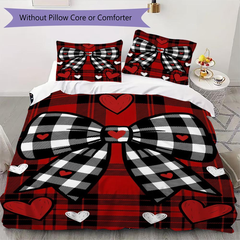 Strawberry and Love Pattern Bedding uilt Set uilt Cover Pillowcase Home Decoration Birthday Gift (1 * duvet cover + 2 * pillowcase without core)