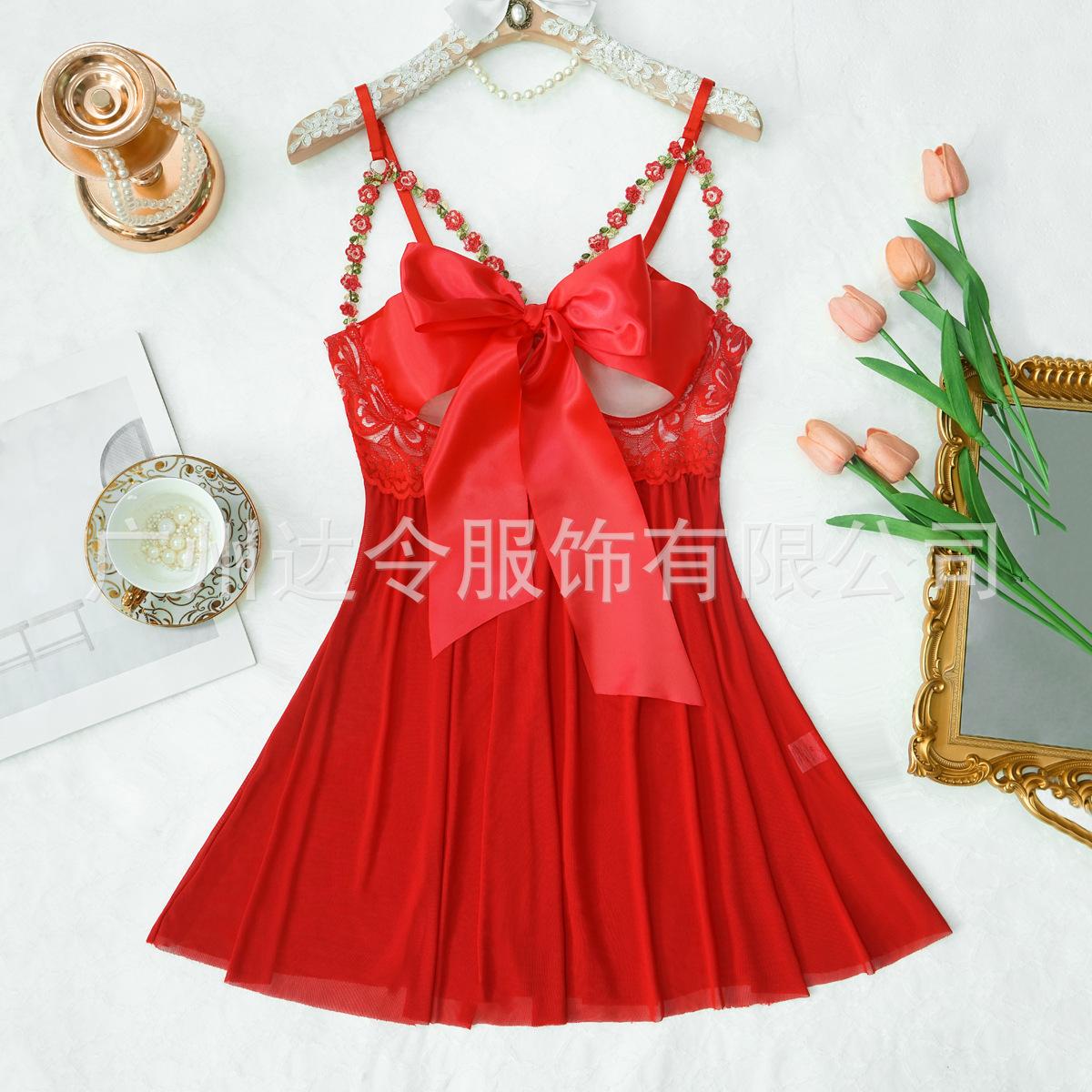 High-end quality ins European and American new sexy suspender skirt pure desire nightgown seduces private atmosphere S красный